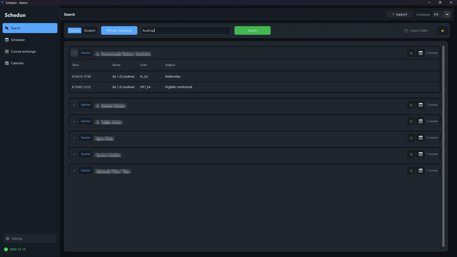 The main Schedun window on the Search tab